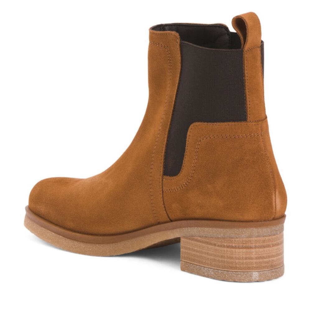 Avellini Suede Chelsea Boots Cognac Tan Chunky Heel 37 6.5 - Picture 3 of 14